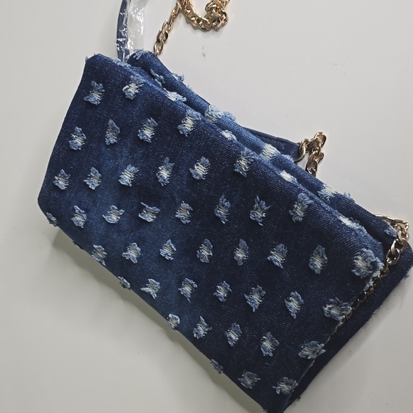 Stylish Blue Denim Women's Bag with Gold Chain MMS Design Studio - Picture 10 of 13